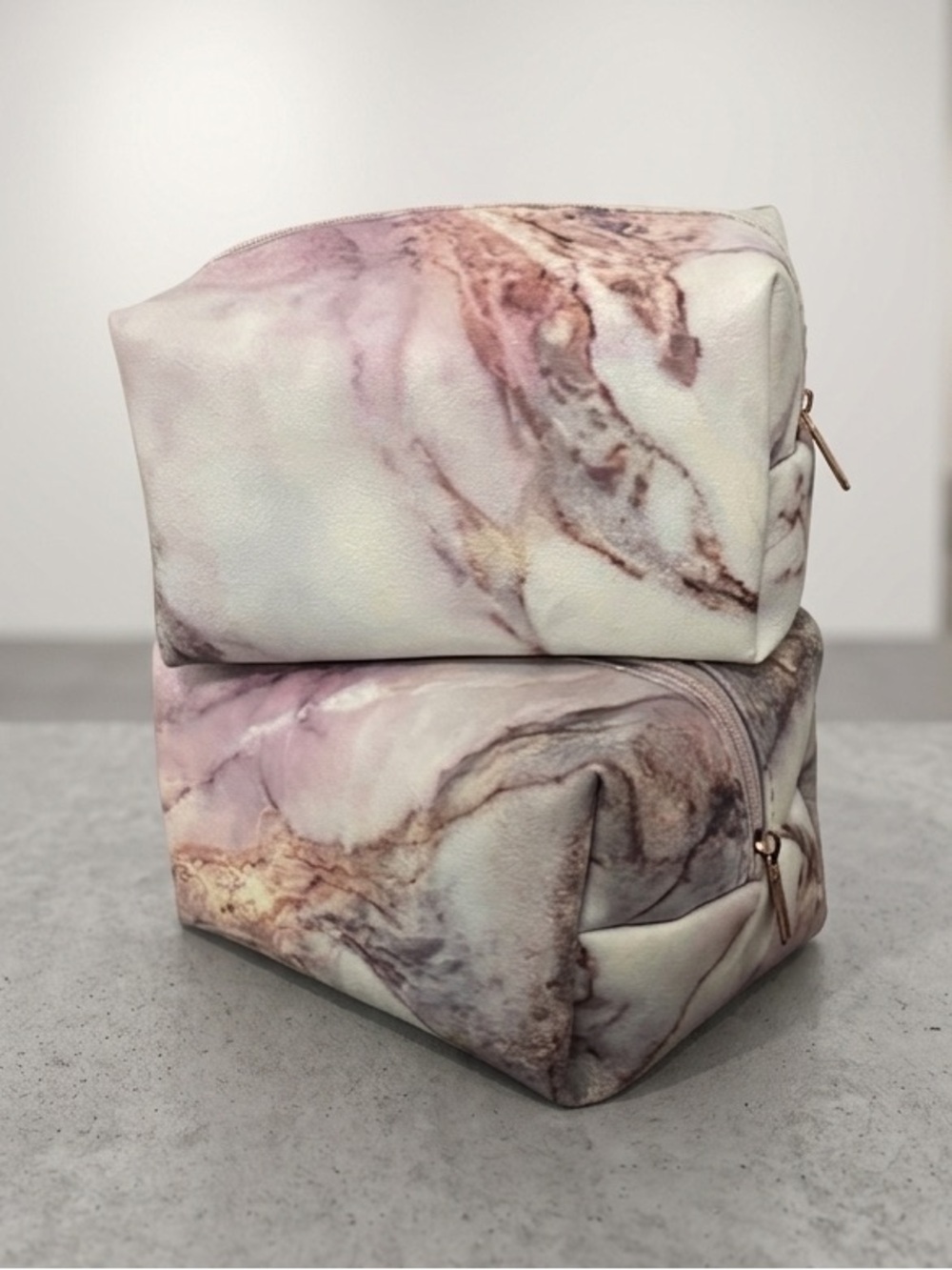 Marble Cosmetic Bag Set - Pink and White